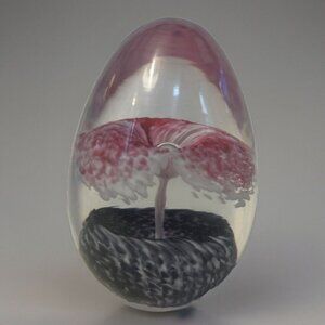 Art Glass Egg Shaped Paperweight Purple/Blue Pink Flower Signed VMS USA